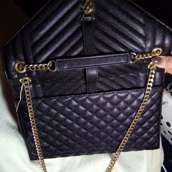YVES SAINT LAURENT ENVELOPE CHEVRON QUILTED MATELASSE LEATHER MED SHOULDER BAG - Picture 10 of 16